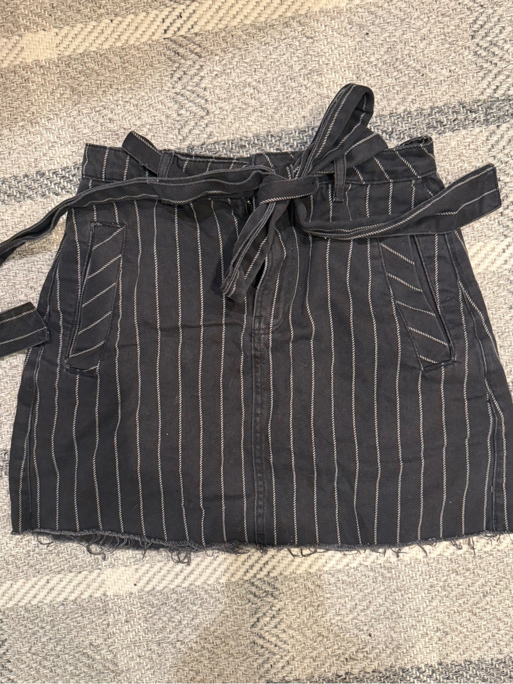 Urban Outfitters Black Pinstripe Paperbag Tie-Waist Mini Skirt